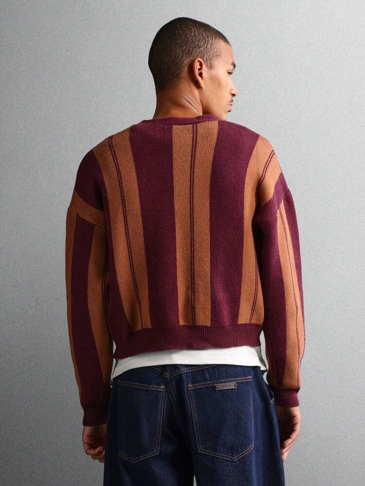 Button Up Striped Cardigan With Embroidered Gothic Letter