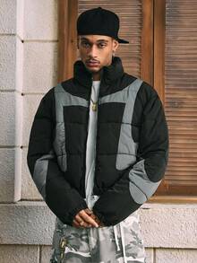AXEPEAK Áo khoác nam dài tay, phối màu tương phản, cổ đứng, khóa kéo, giữ ấm, có lớp lót, thích hợp cho mùa đông. - màu đen - Xem 5