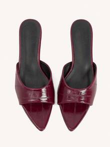 CUCCOO CHICEST Women's Burgundy Pointed Toe Kitten Heel Elegant Slip-On Sandals, Faux Leather, Suitable For Commuting, Work, Afternoon Tea, Vacation, All-Match Versatile, Halloween - Burgundy - View 9
