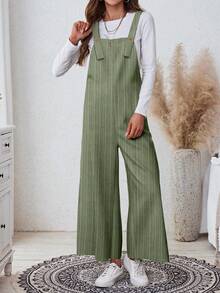 SHEIN LUNE Women's Casual Daily Pocket Loose Jumpsuit, Retro, Countryside - Army Green - View 4