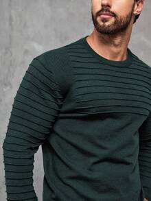 Manfinity Homme Plus Size Men's Solid Color Crew Neck Casual Long Sleeve Pullover Sweater, For Fall Winter