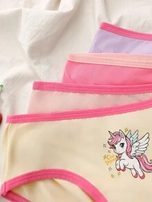 Tween Girl Comfortable Cute Soft Unicorn Print Trim Panties - Multicolor - View 3