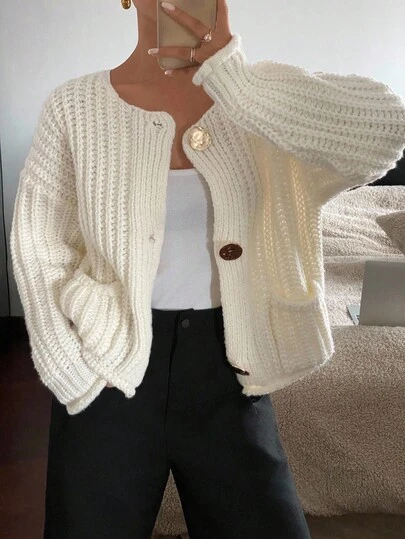 Siren Gaze Women Basic Solid Casual Everyday Texture Cardigan With Front Buttons And Pockets, Autumn/Winter Warm Cardigan,Long Sleeve Tops,Tops For School