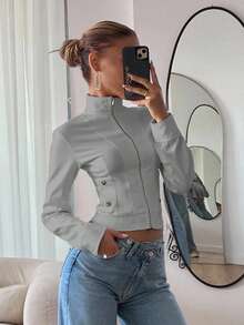 CovetEZ Commuter Jacket, Zip-Up Jacket Autumn Winter Clothes For Women - Grey - View 1