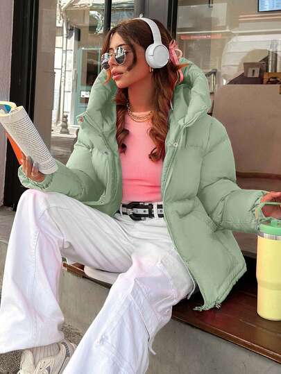 EURMUSE Solid Zip Up Big Hooded Puffer Thick Winter Coat Puffer Jacket Outerwear Women Winter Clothes For Women Trending Clothes For Women Shackets For Women