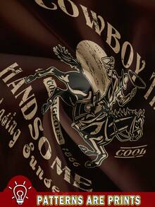 SHEIN EZwear Casual Retro Knight Style Round Neck Short Sleeve Cropped T-Shirt, Fitted For Women, Suitable For Summer Music Festivals - Coffee Brown - View 3