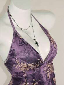 SHEIN ICON Women's Bohemian Style Butterfly Print Halter Neck Camisole - Purple - View 3