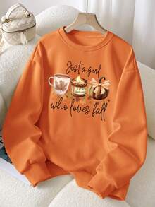 INAWLY Women's Pumpkin Print Crew Neck Sweatshirt, Autumn Fall Top - Orange - View 4