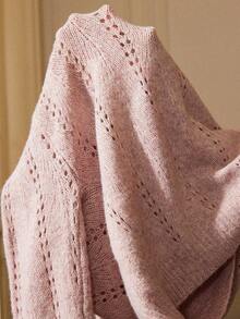Écloséra 复古纯色高领钩针休闲长袖套头毛衣 - 藕粉色 - 查看 8
