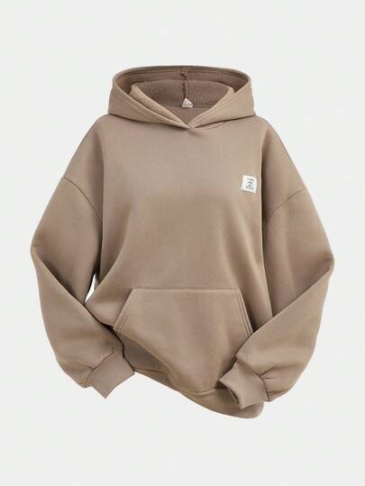 SHEIN Girlism 2pcs/Set Teen Girls' Solid Brown Winter Casual Holiday Back-To-School Vintage Loose Graphic Autumn Hoodie Sweatshirt And Sweatpants Thermal Tracksuit