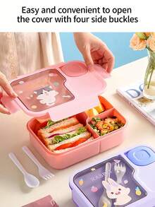SHEIN 1 Buah Kotak Bekal Kartun, Aman untuk Microwave, Portabel, Mangkuk Salad, Nasi, Cocok untuk Pekerja, Buah, Sayuran, Sandwich, Sempurna untuk Persiapan Makanan - MultiWarna - View 4