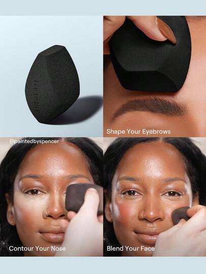 SHEGLAM Multi-Faceted Makeup Sponge-Black Soft Makeup Blender For Foundation Highlighter Contour Blending Quick Drying Beauty Makeup Tool Brand Beauty Makeup Face Paint Cosmetic For Women Girls Perfect For Spring Summer Ideal For Y2K Fancy Fashion Suitable For Birthday Mother'S Day Gift Rave Party Ready Best Color