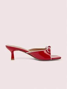 CUCCOO DOLLMOD 女士高跟凉鞋，法式蝴蝶结细高跟鞋，红色 PU 材质优雅凉鞋 - 紅色 - 查看 9