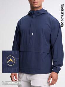 Men's Casual Versatile Letter Print Hooded Jacket - Blue - View 1