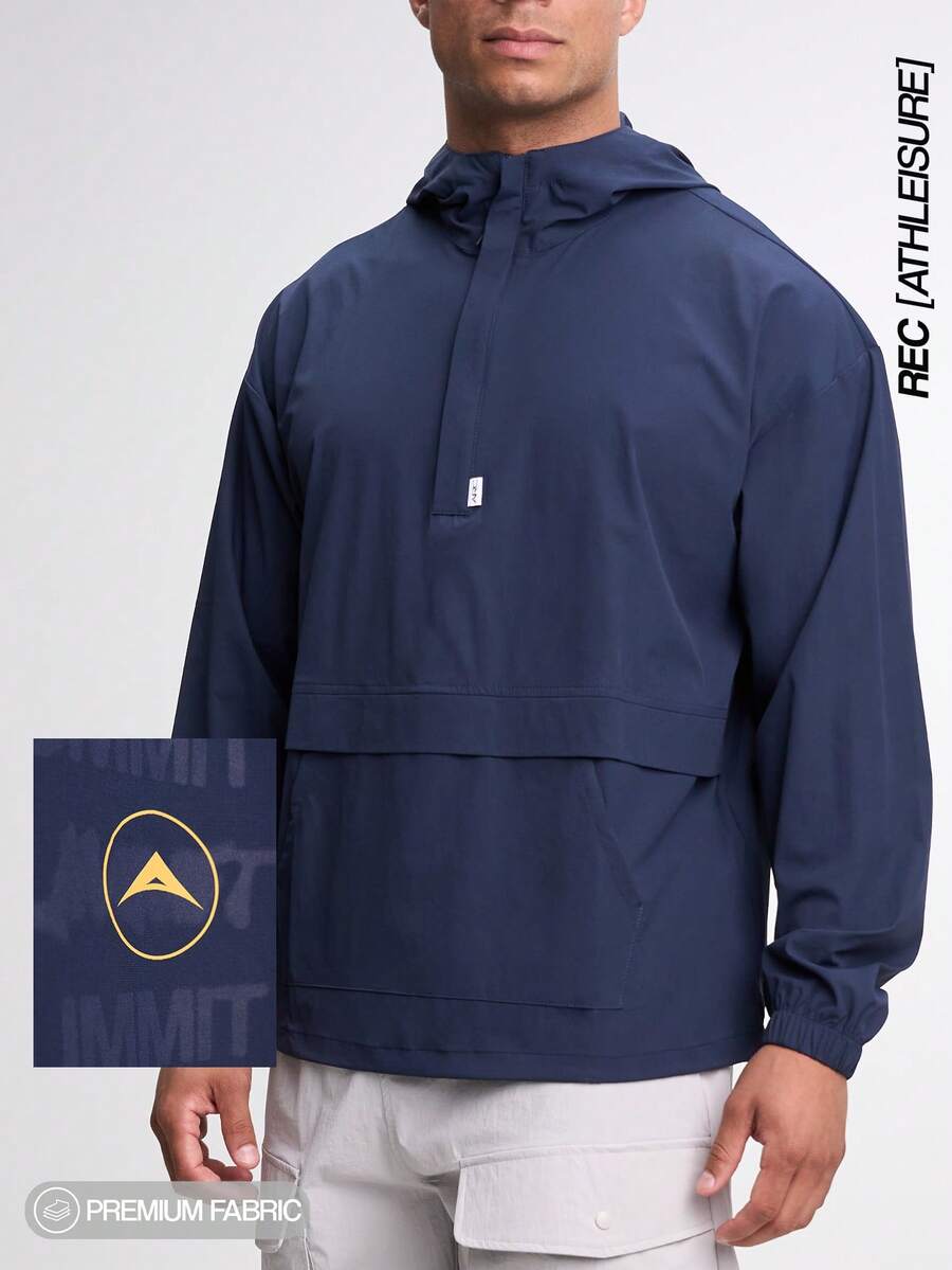 Men's Casual Versatile Letter Print Hooded Jacket - Blue - View 1