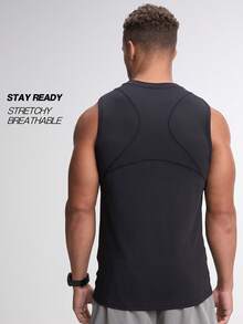 男士字母印花圆领休闲百搭背心 - 黑色 - 查看 2