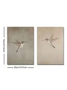 SHEIN Set Of 2 Unframed Vintage Hummingbird Wall Art Canvas Poster Print Minimalist Retro Bird Farmhouse Decor Rustic Painting For Apartment,Living Room,Bedroom,Modern Home Decoration