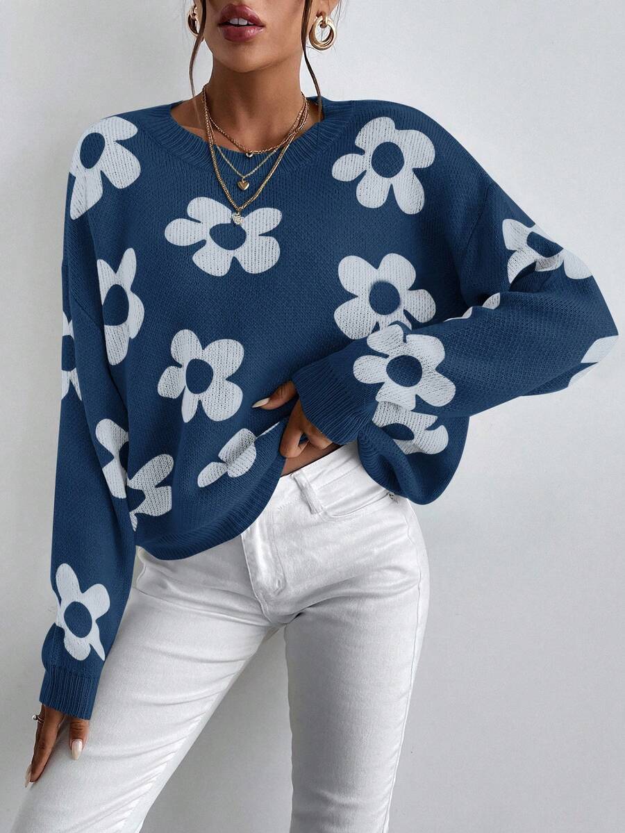 EMERY ROSE 休闲百搭圆领宽松女式套头毛衣 - Iron Gray - 查看 1