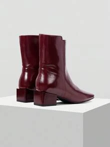 MOTF Botas de tobillo con cremallera lateral, moda de lujo, punta cuadrada y tacón grueso - Burdeos - Ver 8