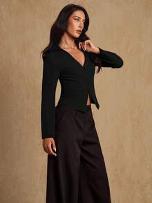 Glamine Elegancka, minimalistyczna, wojskowa, zielona koszula z kołnierzykiem, rozpinana z przodu na guziki, marynarka z długim rękawem dla kobiet, wiosenno-jesienna marynarka dla kobiet, czarna marynarka damska, czarny garnitur, czarna marynarka damska, czarna marynarka damska