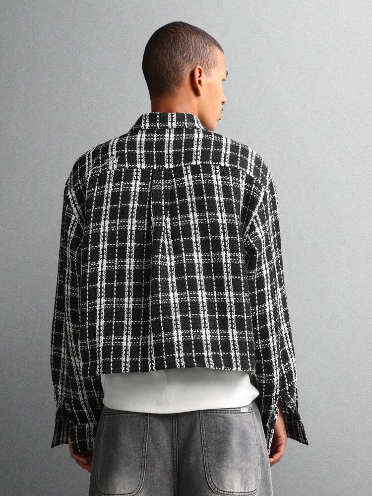 Giacca in tweed a quadri con bottoni sul davanti e tasche con patta