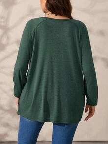 EMERY ROSE Plus Size Round Neck Long Sleeve Casual Loose Soft Appealing Winter T-Shirt,Fall Clothes - Dark Green - View 2