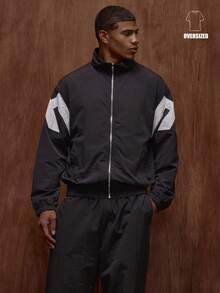 Musero Shell Nylon Zip Through Hoodless Contrast Detailing Jacket SPRING SUMMER - Blue and White - View 1