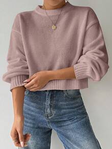 EMERY ROSE Tropiluxe 女式纯色简约休闲圆领长袖白色毛衣 - 藕粉色 - 查看 7