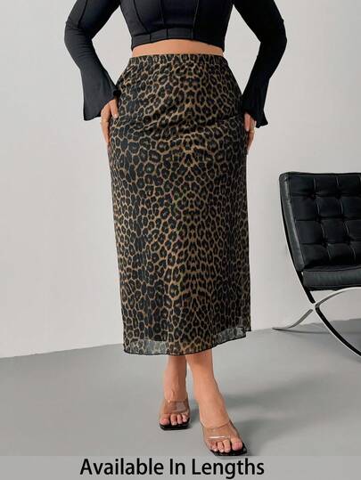 SHEIN PETITE CURVE 大码豹纹长款休闲裙