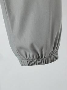 SHEIN 2pcs Tween Boy Letter Print Utility Jacket And Pants Set, Front Button Closure, Casual Grey Fall Winter - Grey - View 3