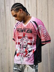 ROMWE MEN TEENAGE MUTANT NINJA TURTLES X ROMWE قميص تي شيرت قصير الأكمام بطبعة السلاحف للرجال في الصيف - وردي - مشاهدة 5