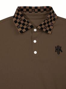 Manfinity Mode 男士撞色拼接领短袖休闲百搭Polo衫商务衬衫黑色和卡其色衬衫男士奢华衬衫棕色衬衫男士图案Manfinity男士衬衫 - 摩卡棕 - 查看 4