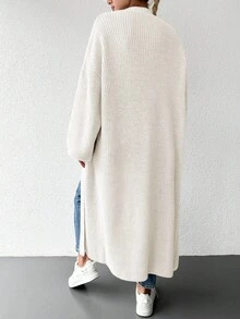 EURMUSE Ladies' Solid Color Drop-shoulder Cardigan Sweater - White - View 2