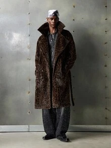 NEON BLANC Men's Casual Solid Color Minimalist Fluffy Long Sleeve Faux Fur Coat, Daily Wear, For Fall Winter - Bronze - View 5