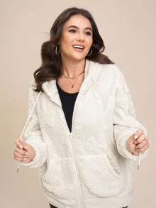 Comfylo 大码女式秋冬卡其色连帽毛绒外套，适合秋冬季节穿着，也可作为万圣节服装外套。 - 卡其色 - 查看 8