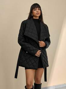 CLARA VERO Women Solid Color Padded Detailed Winter Coats - Black - View 4