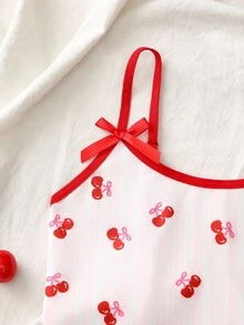 Pink Striped Strawberry Bow Camisole Undershirt For Big Girls