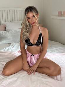 SHEIN 2pcs Comfortable & Sexy Lace Lingerie Set - Multicolor - View 4
