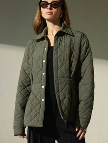 Aveloria Modichic Rhombus Pattern Padded Coat, Fashionable High-End Thick Padded Coat - Green - View 5