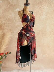 Soleia Váy maxi xẻ tà cao họa tiết hoa khoét sâu gợi cảm dành cho nữ, thích hợp cho tiệc tùng, giáng sinh, hẹn hò, hộp đêm, bãi biển, du ngoạn, trà chiều, phong cách boho, kỳ nghỉ, mùa thu - Nhiều màu - Xem 4