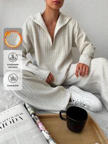 SHEIN Half Zip Drop Shoulder Sweater & Knit Pants