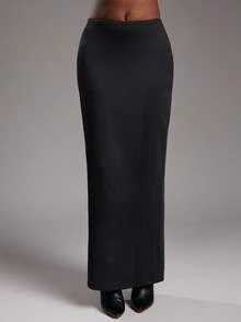 NYA SZN 裙子高腰修身纹理拉链日常休闲商务休闲办公室活动办公室教师早午餐场合超长女士服装 - 黑色 - 查看 7