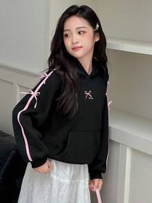 Dazy Kids Tween Girls' Knitted Hooded Fleece Sweatshirt, Fall,Winter - Black - View 3