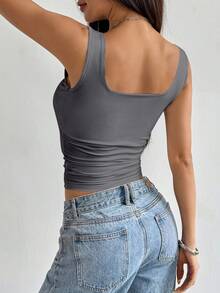 SHEIN PETITE Women's Fitted Casual Comfortable Padded Solid Color Tank Top, Summer