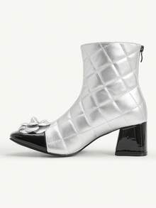CUCCOO CHICEST Novos Lançamentos Femininos de Outono/Inverno Floral 3D, Flor de Camelia, Bloco de Cor Bico Redondo Salto Quadrado Grosso Salto Médio Elegante, Doce, Romântico, Moda, Clássico, Confortável Retrô Preto, Prata, Bloco de Cor Couro Envernizado, Metalizado Imitação de Couro Sapatos Sociais, Botas de Tornozelo da Moda, Botas Cano Médio, Chá da Tarde, Encontro, Festa da Moda, Roupa de Trabalho, Elegante, Lolita, Halloween, Natal, Ação de Graças - Prata - Visão 9