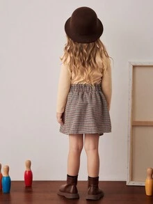 PrepCrw Conjunto de camiseta con cuello de volantes y falda a cuadros, estilo escolar para niñas jóvenes - Multicolor - Ver 2