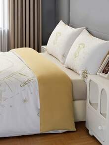 HARRY POTTER X SHEIN 3pcs Castle Print Duvet Cover Set, Brushed Material, Soft & Warm, Beige Color, Available In Single/Double/Queen/King Size - Apricot - View 4