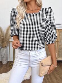 EMERY ROSE Camicia casual a maniche corte semplice a quadri da donna