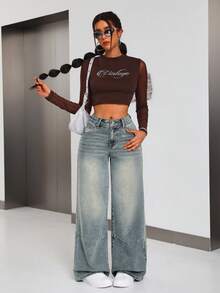 Jeanoix Jean De Mezclilla De Ajuste Holgado Para Mujeres - Azul - Ver 5