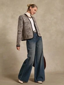 Bóhologie Geometrisch gemusterte Jacke mit schwarzem Saum, leichte Strickware, elegante und vielseitige Westernkleidung - Verschiedenfarbig - Übersicht 6